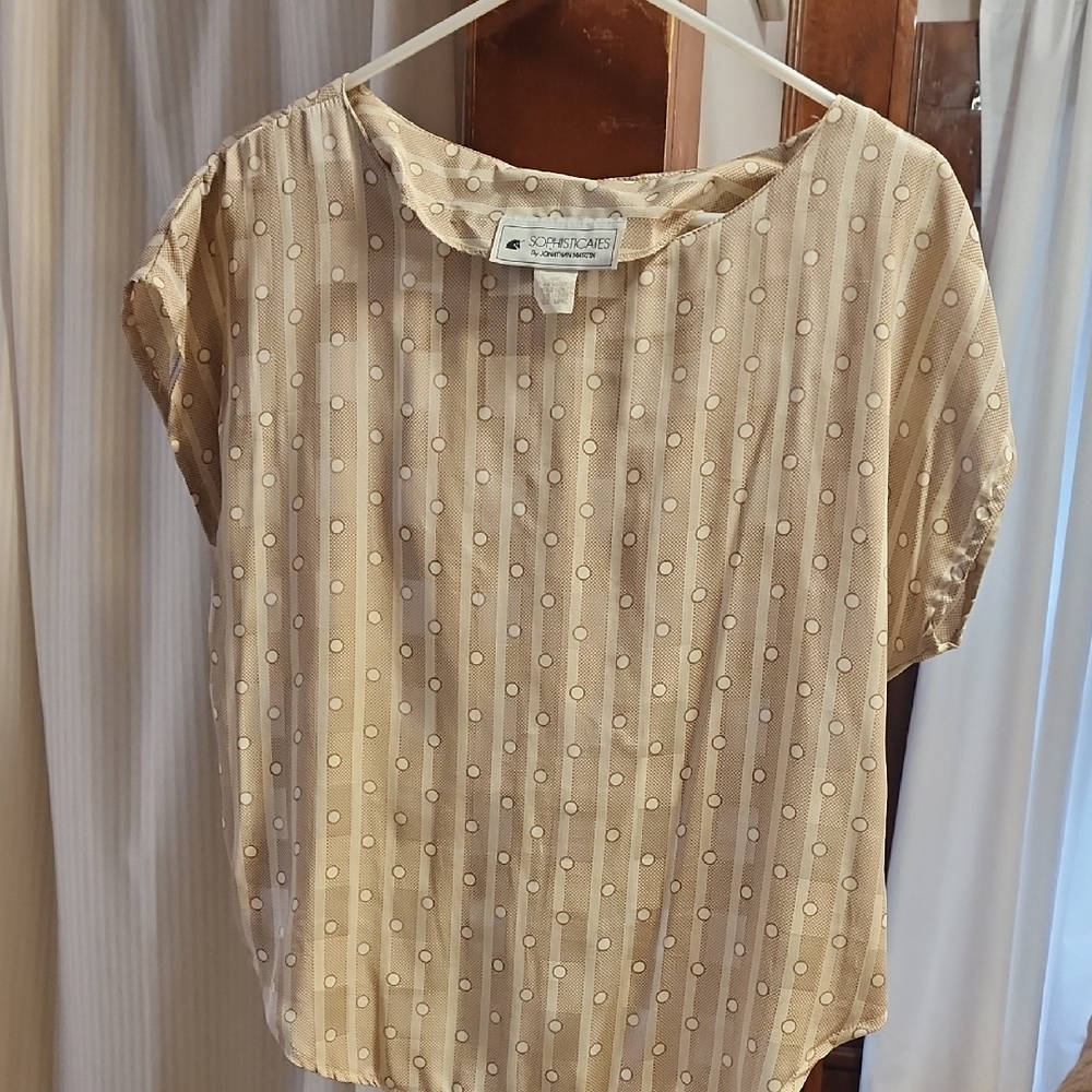 Sophisticated Vintage Beige Polka Dot Blouse